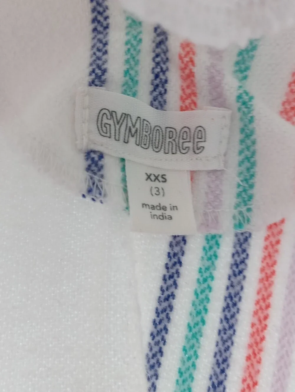 Gymboree girls size 3 white with colorful stripes fringe trim top stripe